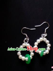 Handmade Chinese Classical Pearls Jade Ear Accessories Ancient Princess Hanfu Earrings for Women