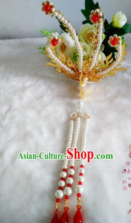 Chinese Handmade Hanfu Palace Hairpins Pearls Phoenix Hair Clip Traditional Ancient Princess Hair Accessories for Women