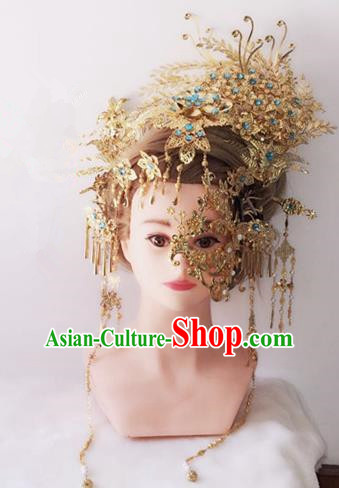 Traditional Chinese Handmade Hanfu Golden Phoenix Coronet Hairpins Ancient Imperial Consort Hair Accessories for Women