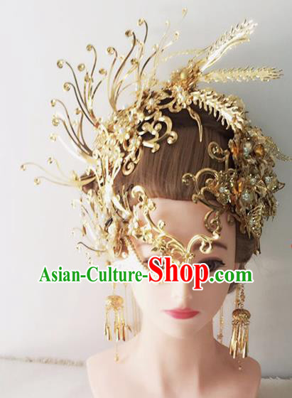 Traditional Chinese Handmade Hanfu Golden Phoenix Coronet Hairpins Ancient Tang Dynasty Imperial Consort Hair Accessories for Women