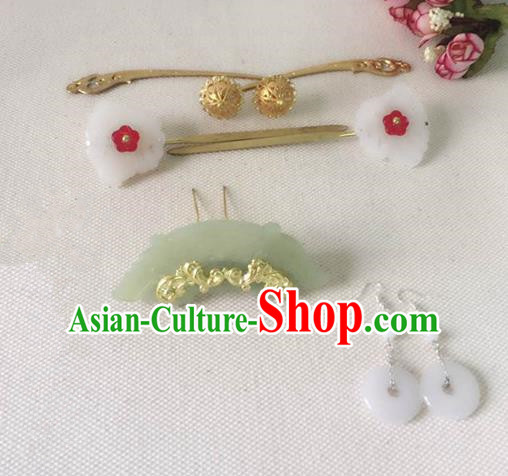 Handmade Chinese Traditional Hanfu Jade Hair Clip Hairpins Ancient Tang Dynasty Princess Hair Accessories for Women