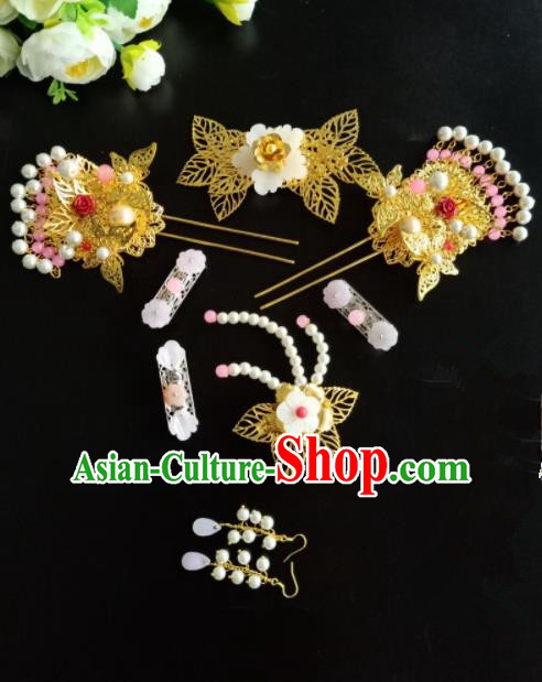 Chinese Handmade Hanfu Palace Golden Hair Comb Hairpins Traditional Ancient Princess Hair Accessories for Women