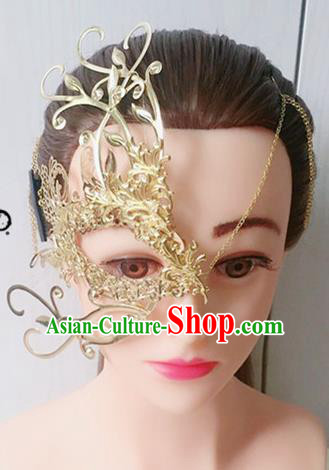 Chinese Handmade Hanfu Princess Accessories Ancient Swordsman Golden Face Mask for Women