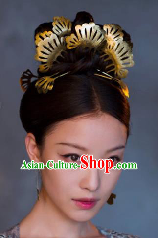 Chinese Handmade Hanfu Tang Dynasty Royal Lady Golden Hairpins Traditional Ancient Imperial Consort Hair Accessories for Women