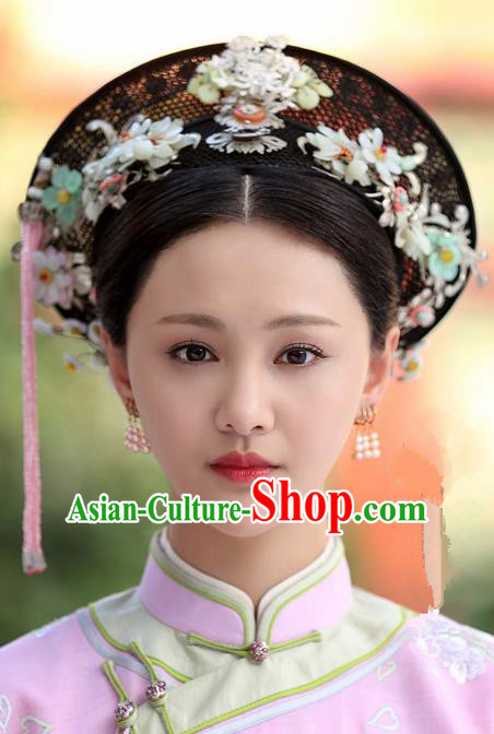 Chinese Handmade Hanfu Qing Dynasty Palace Hat Traditional Ancient Imperial Consort Hair Accessories for Women