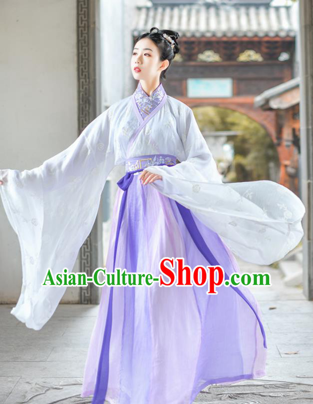 Chinese Ancient Court Lady Embroidered Purple Hanfu Dress Traditional Jin Dynasty Princess Historical Costume for Women