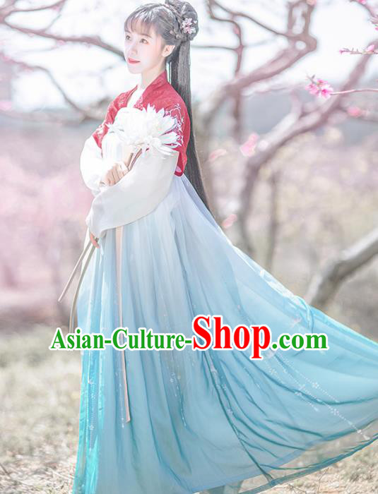 Chinese Ancient Maidservants Embroidered Hanfu Dress Traditional Tang Dynasty Court Maid Historical Costume for Women