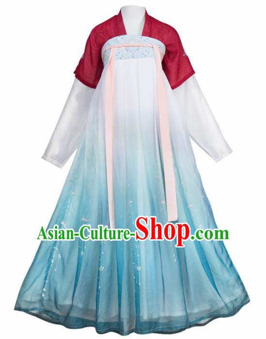 Chinese Ancient Maidservants Embroidered Hanfu Dress Traditional Tang Dynasty Court Maid Historical Costume for Women
