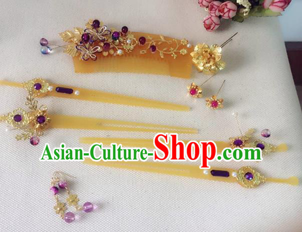 Handmade Chinese Palace Hair Combs Princess Hairpins Ancient Traditional Hanfu Hair Accessories for Women