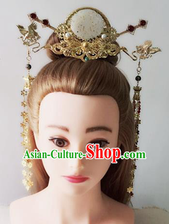 Handmade Chinese Palace Jade Hair Crown Princess Hairpins Ancient Traditional Hanfu Hair Accessories for Women