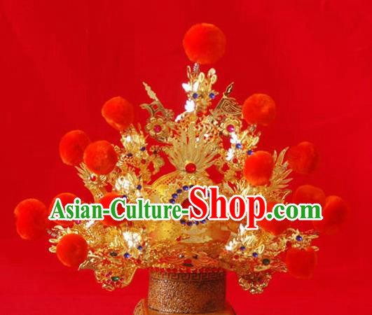 Handmade Chinese Traditional Immortals Golden Helmet Hair Accessories Ancient Swordsman Hairdo Crown for Men