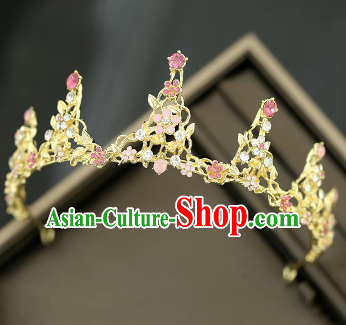 Top Grade Handmade Baroque Bride Pink Crystal Royal Crown Princess Wedding Hair Accessories for Women