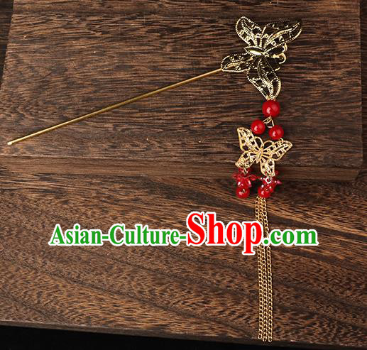 Handmade Chinese Wedding Golden Butterfly Tassel Hairpins Ancient Traditional Hanfu Hair Accessories for Women