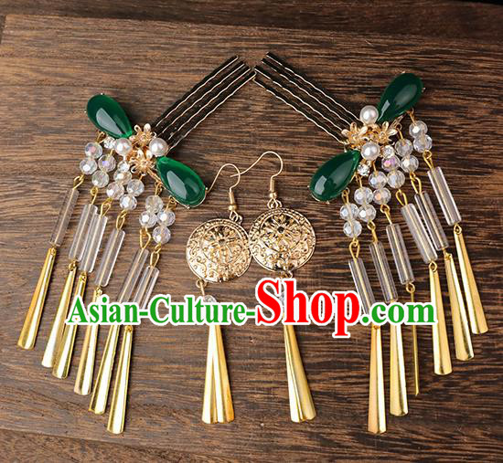 Handmade Chinese Wedding Tassel Hair Combs Hairpins Ancient Traditional Hanfu Hair Accessories for Women