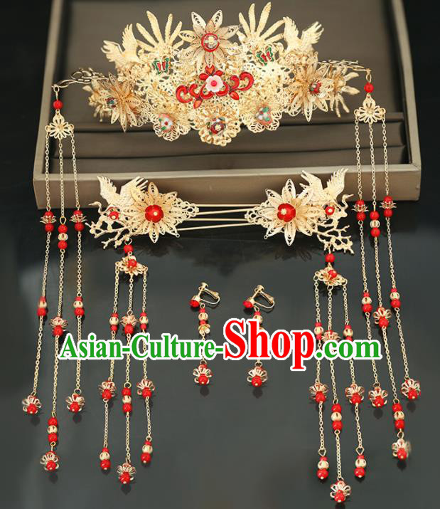 Handmade Chinese Ancient Wedding Hair Crown Hairpins Traditional Bride Hanfu Hair Accessories for Women