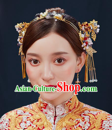 Handmade Chinese Wedding Tassel Golden Hair Clasp Hairpins Ancient Traditional Hanfu Hair Accessories for Women