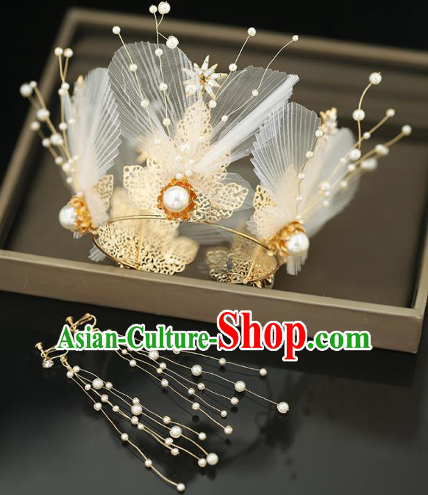 Top Grade Handmade Baroque Silk Royal Crown Princess Wedding Bride Hair Accessories for Women