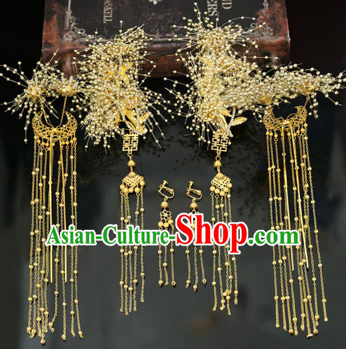 Handmade Chinese Ancient Wedding Hairpins Golden Hair Claws Traditional Bride Hanfu Hair Accessories for Women