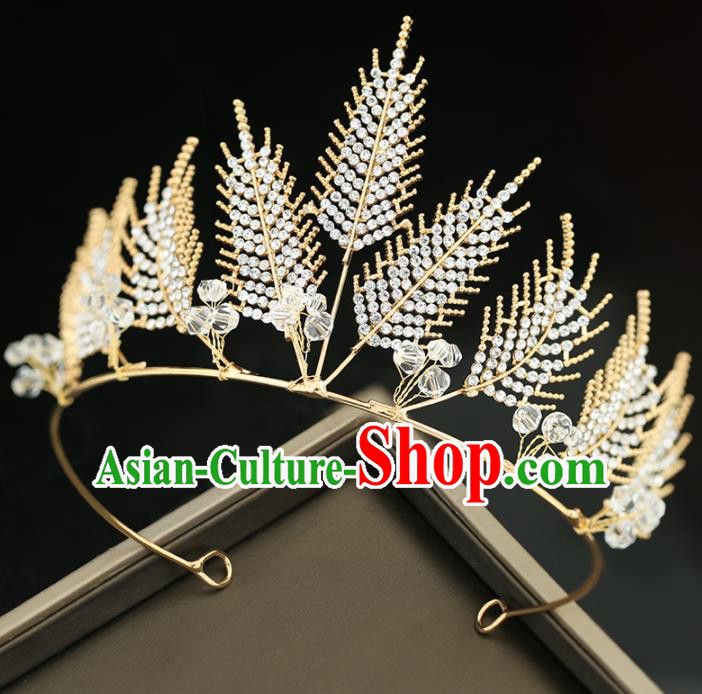 Top Grade Handmade Baroque Princess Crystal Leaf Royal Crown Wedding Bride Hair Accessories for Women