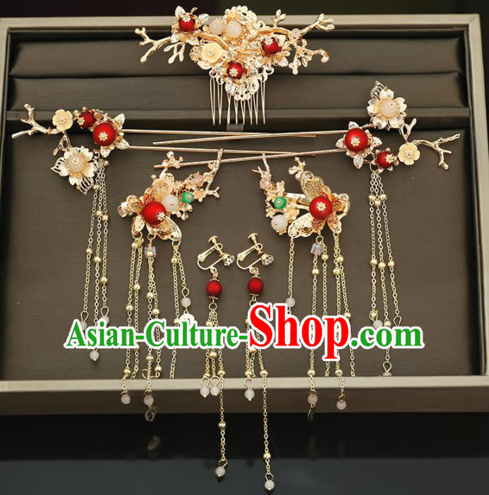 Handmade Chinese Ancient Wedding Hair Comb Tassel Hairpins Traditional Bride Hanfu Hair Accessories for Women