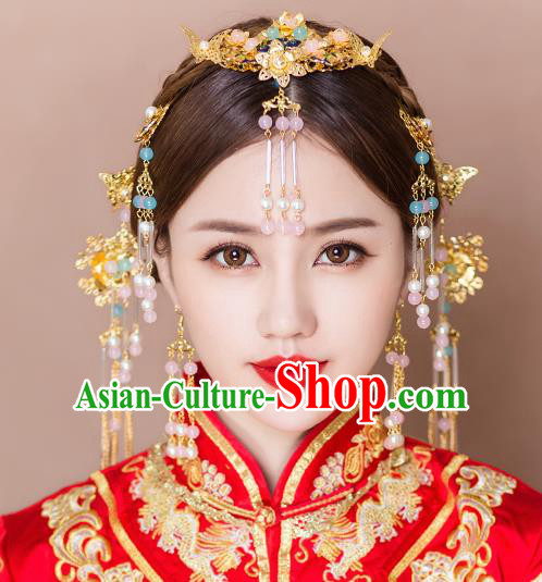 Handmade Chinese Wedding Blueing Butterfly Hair Combs Tassel Hairpins Ancient Traditional Hanfu Hair Accessories for Women