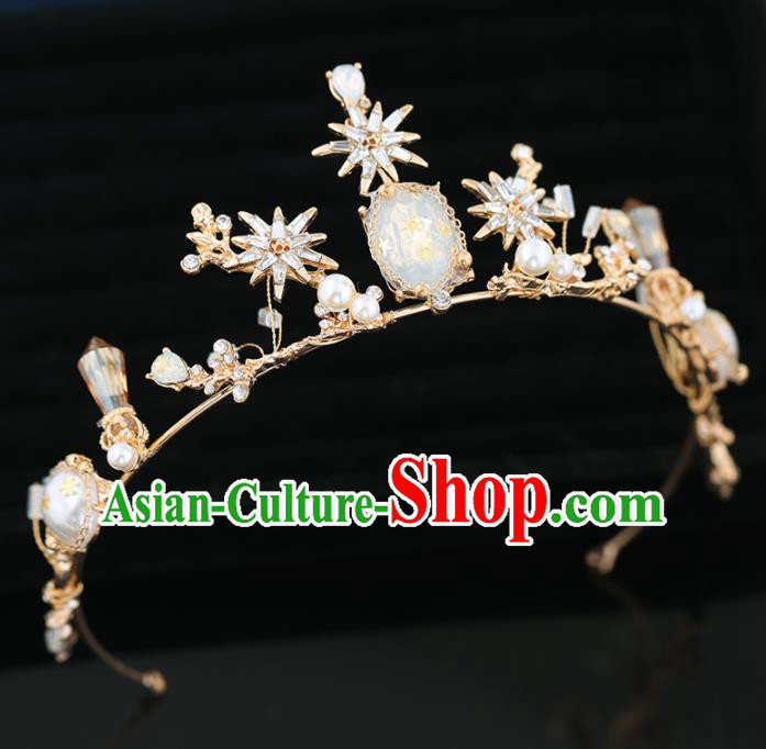 Top Grade Handmade Baroque Princess Golden Royal Crown Wedding Bride Hair Accessories for Women