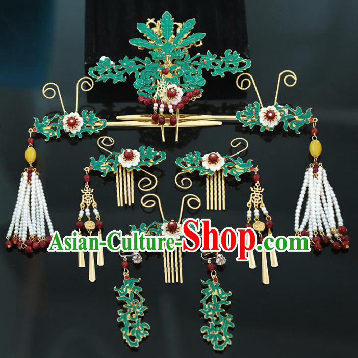 Handmade Chinese Ancient Wedding Bride Phoenix Hair Clips Tassel Hairpins Traditional Hanfu Hair Accessories for Women