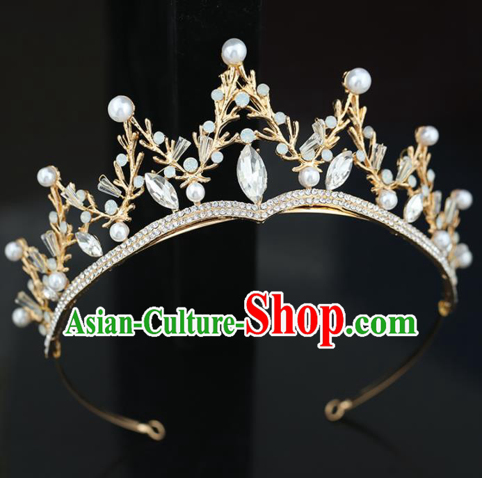 Top Grade Handmade Baroque Princess Zircon Golden Royal Crown Wedding Bride Hair Accessories for Women