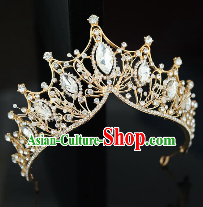 Top Grade Handmade Baroque Princess Crystal Golden Royal Crown Wedding Bride Hair Accessories for Women