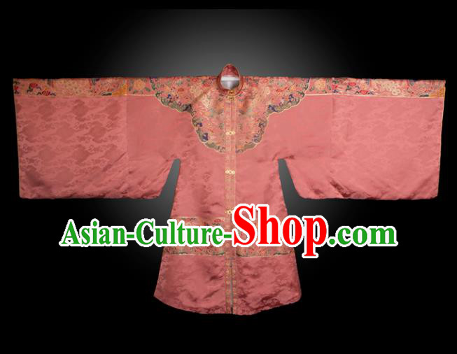 Chinese Ancient Royal Princess Embroidered Pink Brocade Robe Traditional Ming Dynasty Imperial Consort Historical Costume for Women