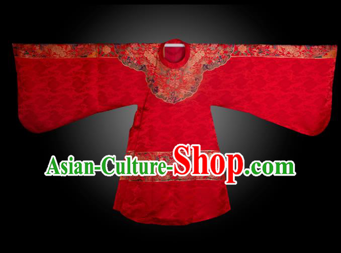 Chinese Ancient Royal Princess Embroidered Red Brocade Robe Traditional Ming Dynasty Imperial Consort Historical Costume for Women