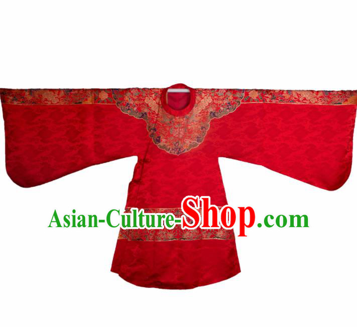 Chinese Ancient Royal Princess Embroidered Red Brocade Robe Traditional Ming Dynasty Imperial Consort Historical Costume for Women