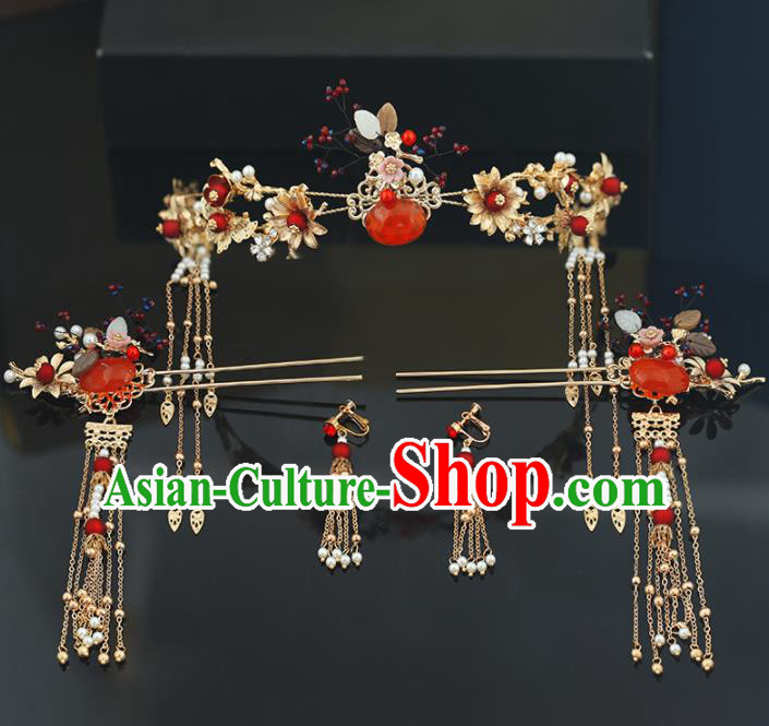 Handmade Chinese Ancient Wedding Bride Hair Clasp Tassel Hairpins Traditional Hanfu Hair Accessories for Women