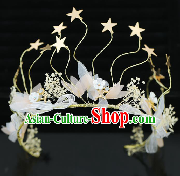 Top Grade Handmade Baroque Princess Golden Stars Royal Crown Wedding Bride Hair Accessories for Women