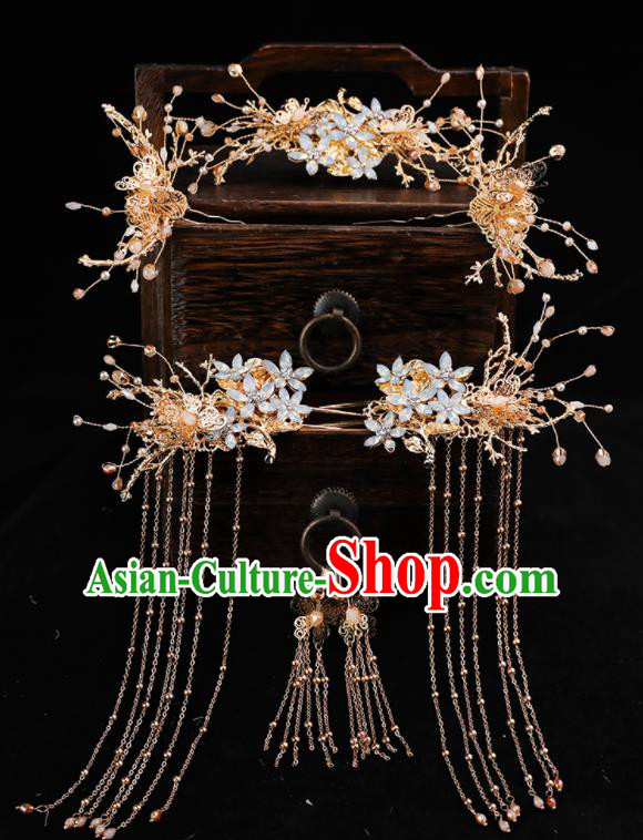 Handmade Chinese Wedding Hairpins Opal Hair Crown Ancient Traditional Hanfu Hair Accessories for Women