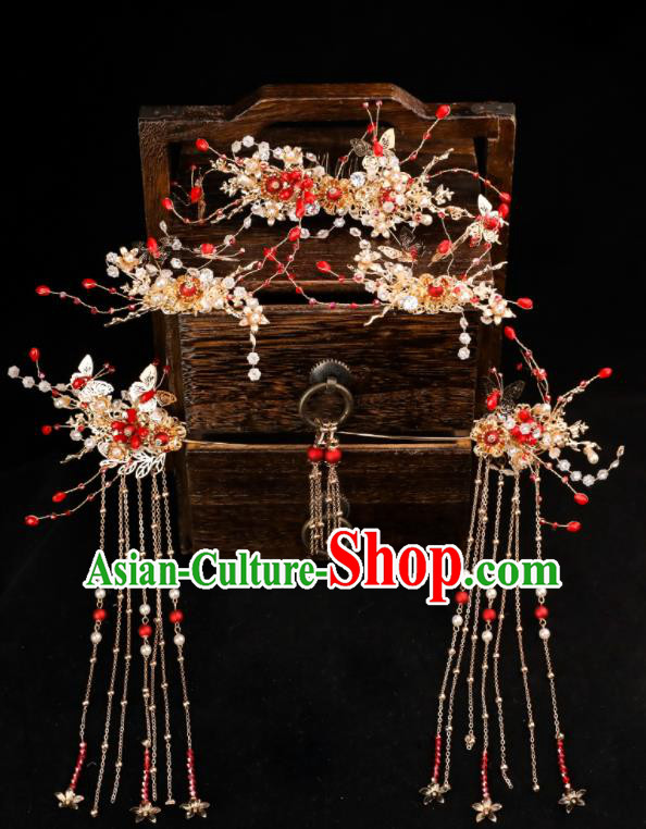 Handmade Chinese Wedding Tassel Hairpins Hair Combs Ancient Traditional Hanfu Hair Accessories for Women