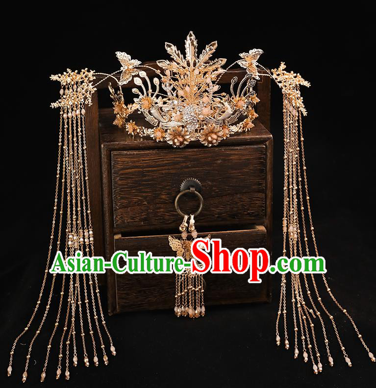 Handmade Chinese Wedding Tassel Phoenix Coronet Hairpins Ancient Traditional Hanfu Hair Accessories for Women