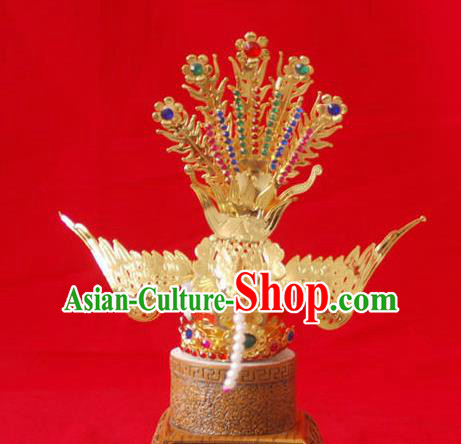 Handmade Chinese Queen Golden Phoenix Coronet Hairpins Ancient Traditional Hanfu Hair Accessories for Women