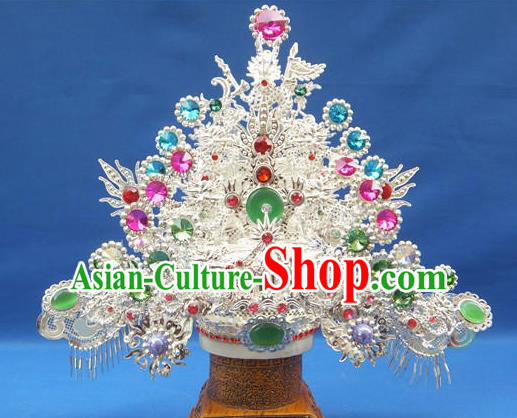 Handmade Chinese Ancient Goddess Queen Green Jade Phoenix Coronet Hairpins Traditional Hanfu Hair Accessories for Women