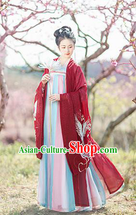 Chinese Ancient Nobility Lady Embroidered Red Hanfu Dress Traditional Tang Dynasty Court Princess Historical Costume for Women