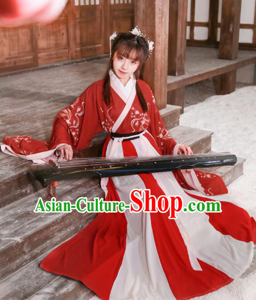 Chinese Jin Dynasty Palace Lady Red Hanfu Dress Traditional Ancient Court Princess Historical Costume for Women