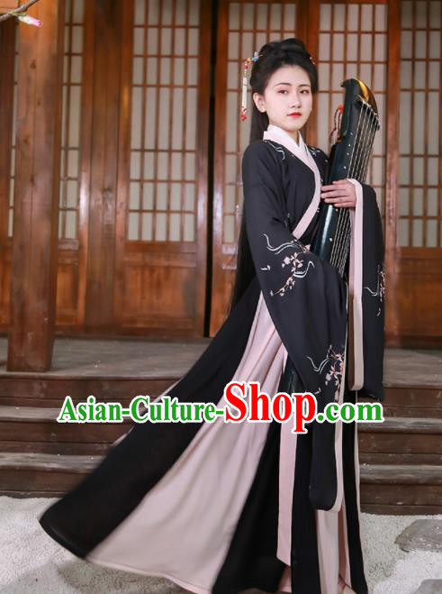 Chinese Jin Dynasty Court Maid Black Hanfu Dress Traditional Ancient Princess Historical Costume for Women