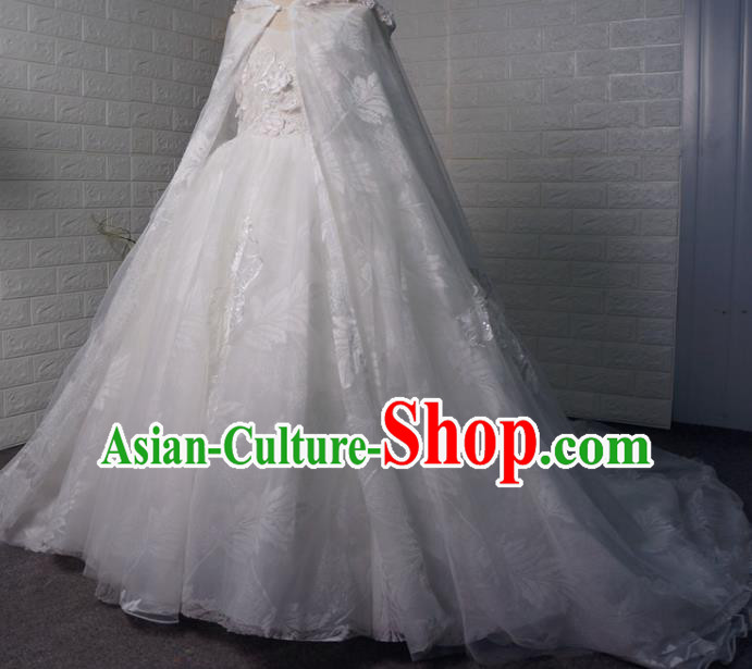 Top Grade Modern Fancywork Court Princess White Veil Dress Catwalks Compere Stage Show Dance Costume for Kids