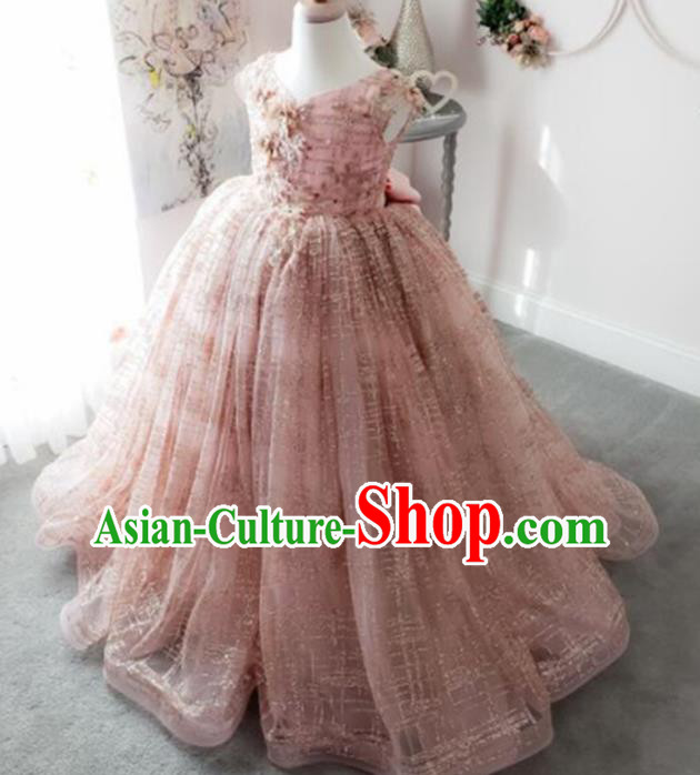 Top Grade Stage Show Costume Catwalks Princess Pink Veil Long Full Dress for Kids