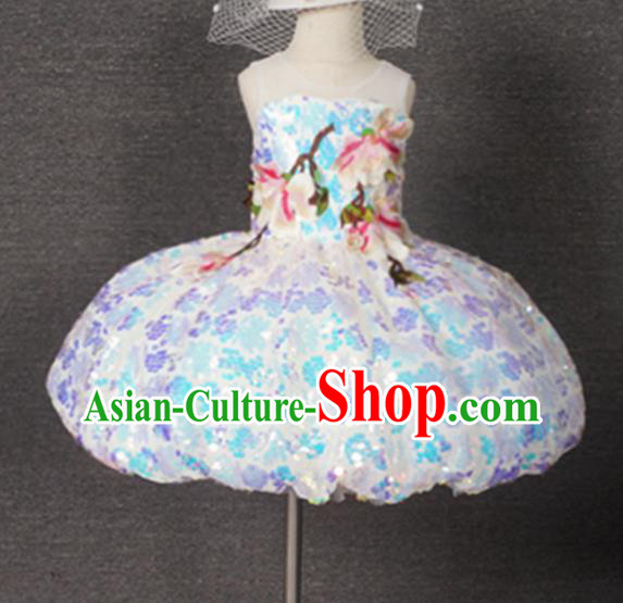 Top Grade Catwalks Court Princess Short Dress Compere Modern Fancywork Stage Show Dance Costume for Kids