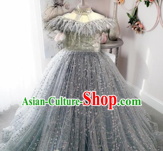 Top Grade Stage Show Costume Catwalks Princess Grey Veil Full Dress for Kids