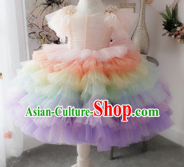 Top Grade Stage Show Costume Catwalks Princess Veil Layered Full Dress for Kids