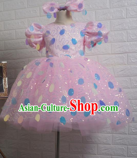 Top Grade Stage Show Costume Catwalks Princess Pink Veil Short Full Dress for Kids