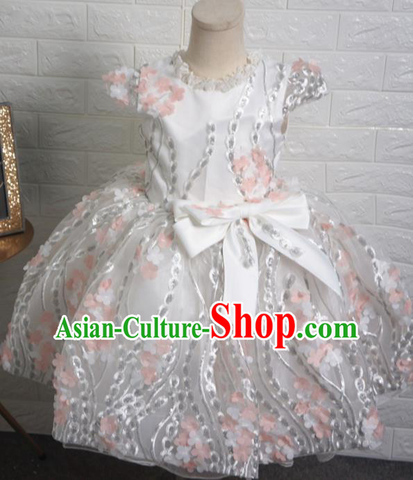 Top Grade Stage Show Costume Catwalks Princess White Short Full Dress for Kids
