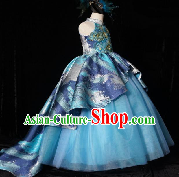 Top Grade Stage Show Dance Printing Trailing Full Dress Catwalks Court Princess Costume for Kids